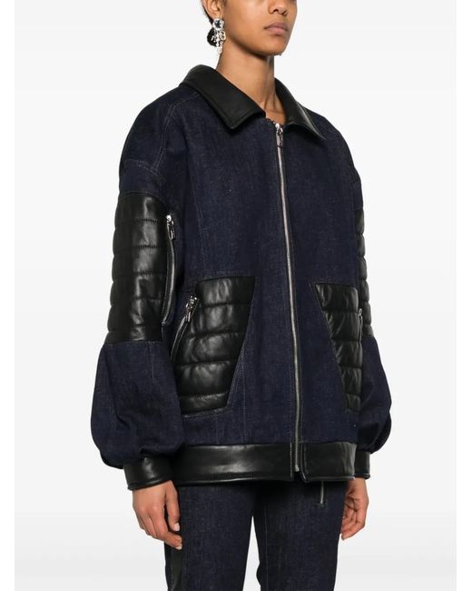 MITILIANE COUTURE Blue Leather-Insert Denim Jacket