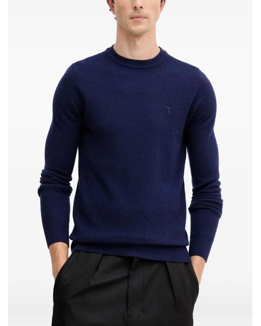 Trussardi Blue Textured Logo Sweater for men