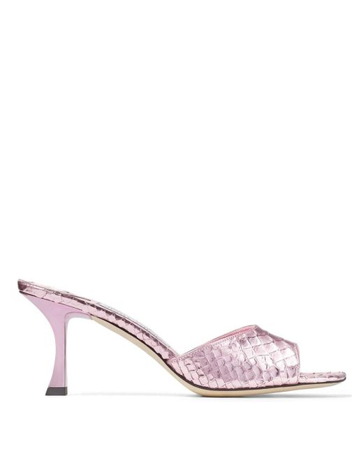 Jimmy Choo Pink Val 70mm Snakeskin-effect Leather Mules