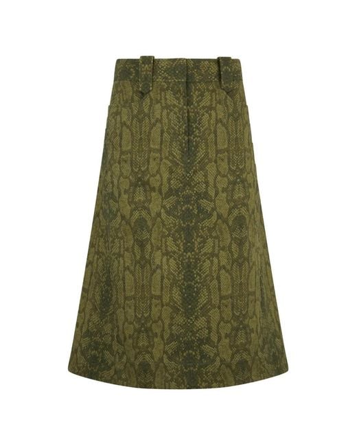Alberta Ferretti Green Snake-Print A-Line Skirt
