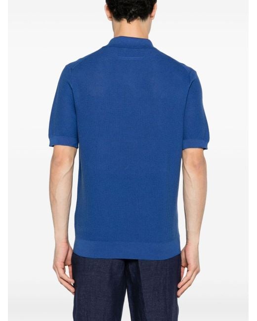 Zegna Blue Waffle-knit Cotton Polo Shirt for men