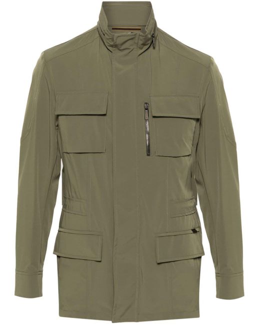 Moorer Green High-neck Concealed-hood Jacket for men