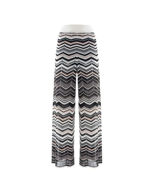 Nenette White Yova Zig-Zag Knit Palazzo Pants