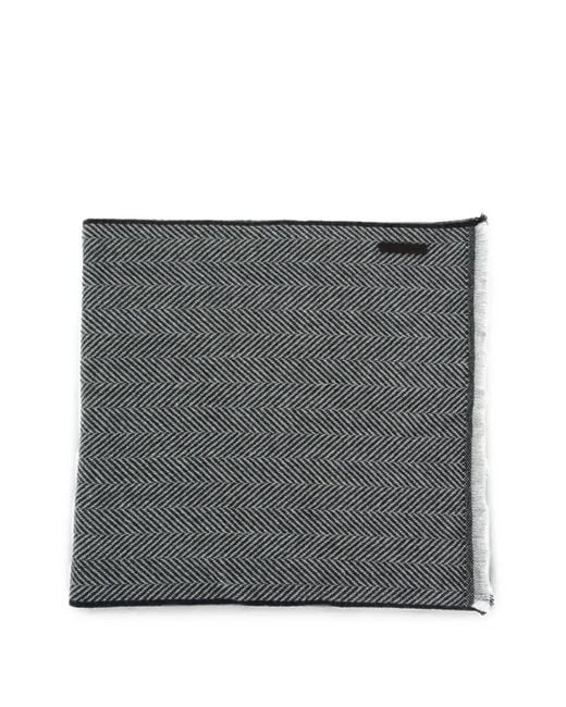 Zegna Gray Herringbone-Pattern Frayed Scarf for men