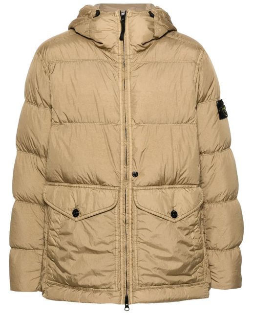 メンズ Stone Island コンパスバッジ フーデッドパデッドジャケット Natural