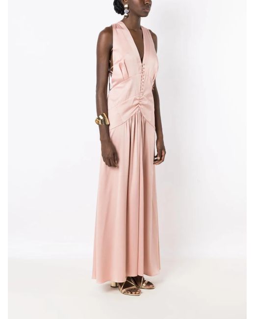 Lethicia Bronstein Pink Tered V-Neck Maxi Dress