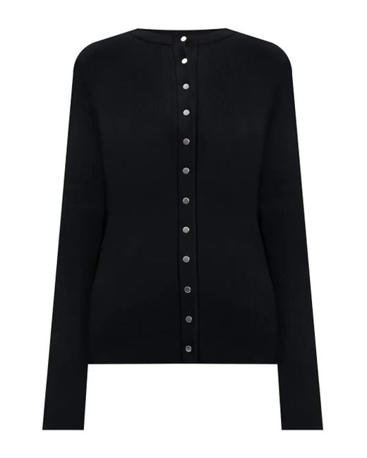 Jil Sander Black Ribbed Front-Button Cardigan