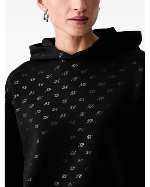ARMANI EXCHANGE Black Monogram-Pattern Hoodie