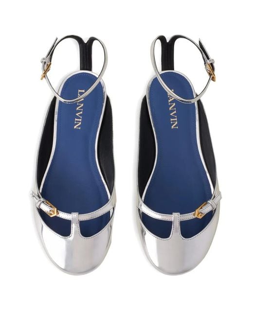 Lanvin White Buckle Ankle-Strap Ballet Flats