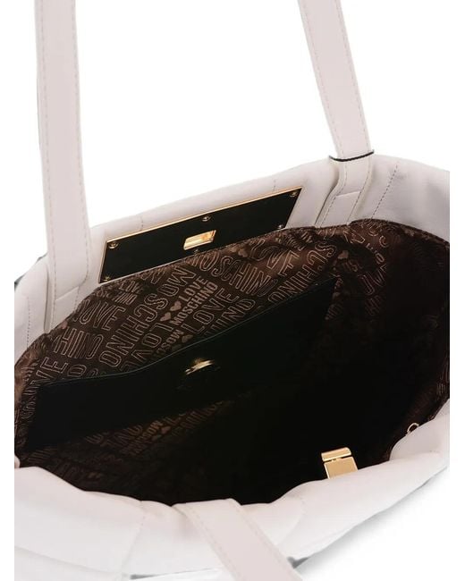 Moschino White Quilted Turn-Lock Tote Bag