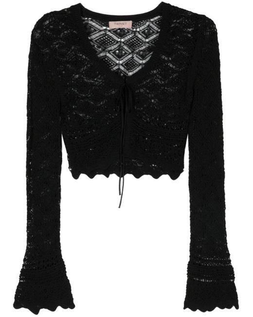 Twin Set Black Open-knit Cropped Cardigan