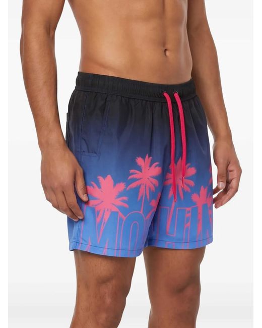 Moschino Red Gradient Print Swim Shorts With Palm Tree Design for men