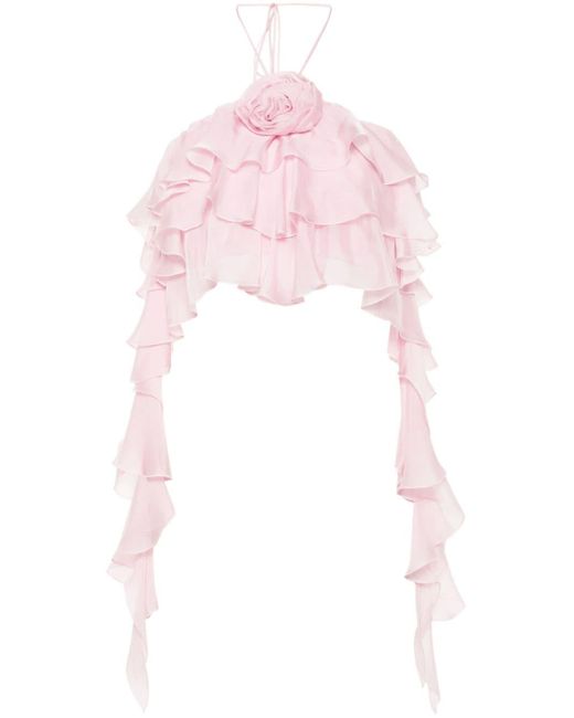 Blumarine Pink Floral-appliqué Cropped Top