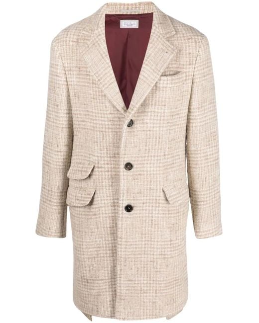 Brunello Cucinelli Natural Check-Print Single-Breasted Coat for men