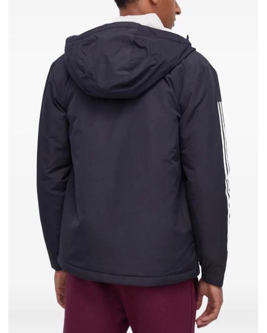 Adidas Blue Three-Stripe Hooded Jacket for men