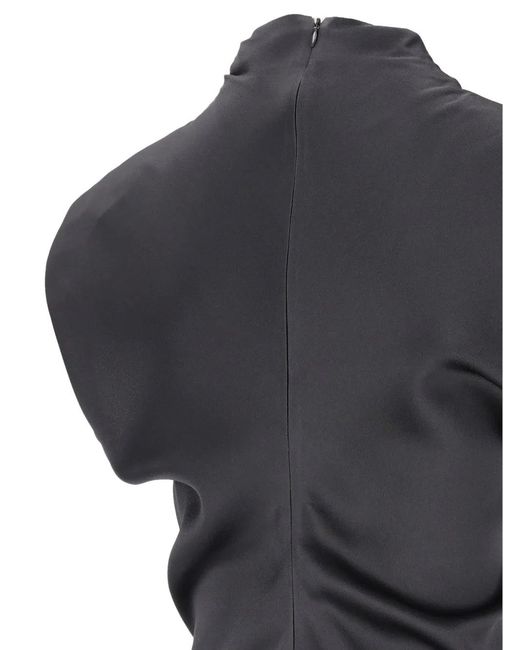 FEDERICA TOSI Black Padded-Shoulder Satin Mini Dress