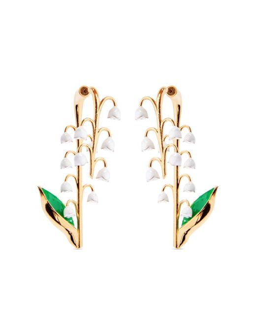 Oscar de la Renta White Lily Of The Valley Enamel-detail Earrings