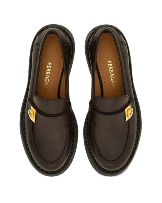 Ferragamo Black Hug Buckle Chunky Loafers