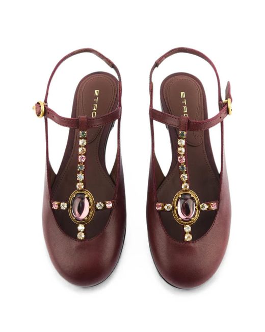 Etro Brown Crystal-Embellished Sling-Back Pumps