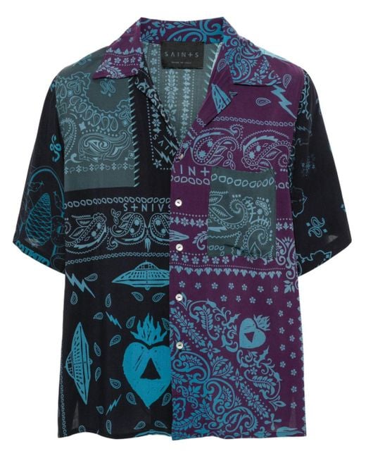 Saint Studio Blue Bandana-Print Shirt for men