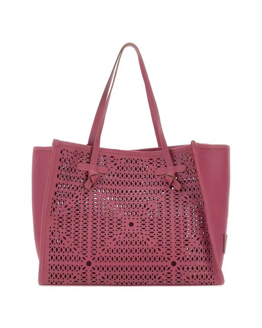 Gianni Chiarini Red Marcella Perforated Leather Tote Bag