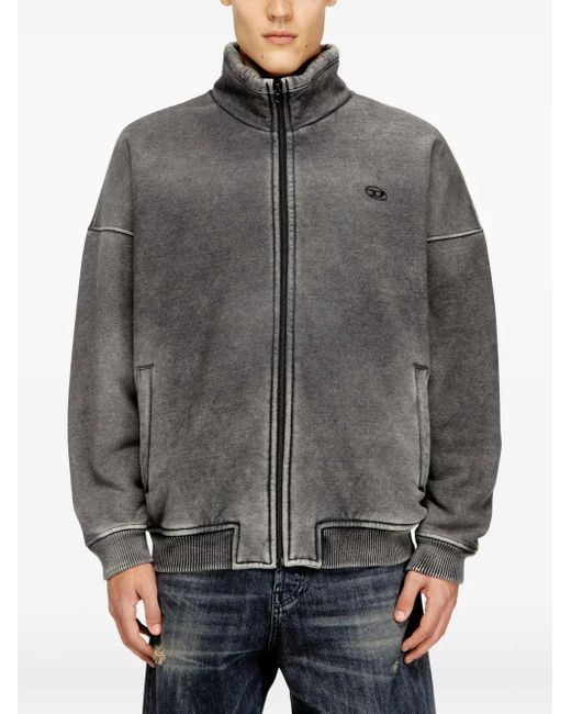 DIESEL Gray S-Batel-V1 Full-Zip Embroidered Jacket for men