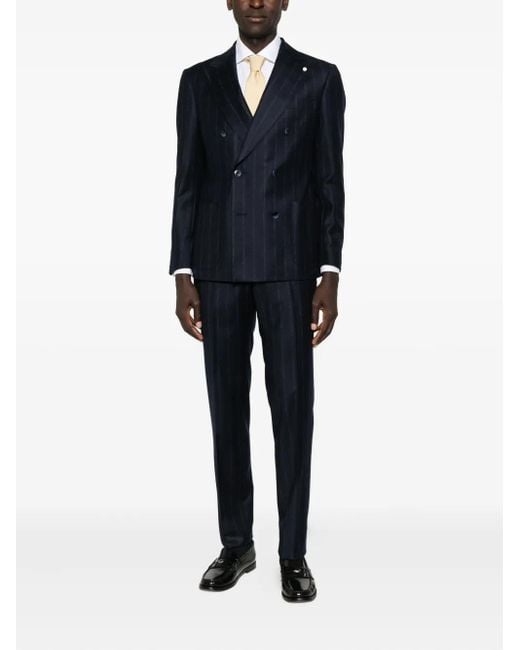 Luigi Bianchi Blue Pinstripe Double-Breasted Suit for men