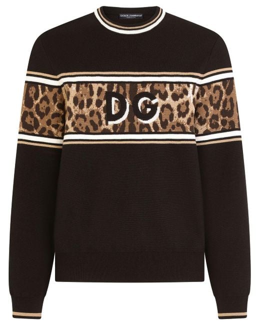 Dolce & Gabbana Wool Leopard-print Jumper in Black for Men | Lyst
