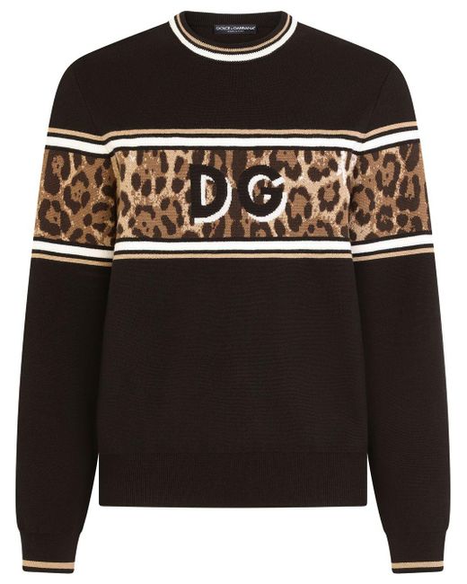 Dolce & Gabbana Wool Leopard-print Jumper in Black for Men | Lyst