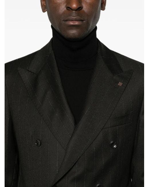 Tagliatore Black Stripe-Pattern Double-Breasted Suit for men