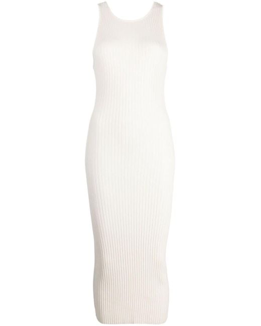 John Elliott White Piper Round-neck Ribbed-knit Midi Dress