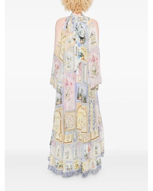 Camilla White Floral-Print Tiered Midi Dress