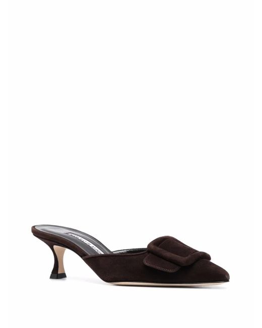 Manolo Blahnik Black 65Mm Buckle-Detail Suede Mules