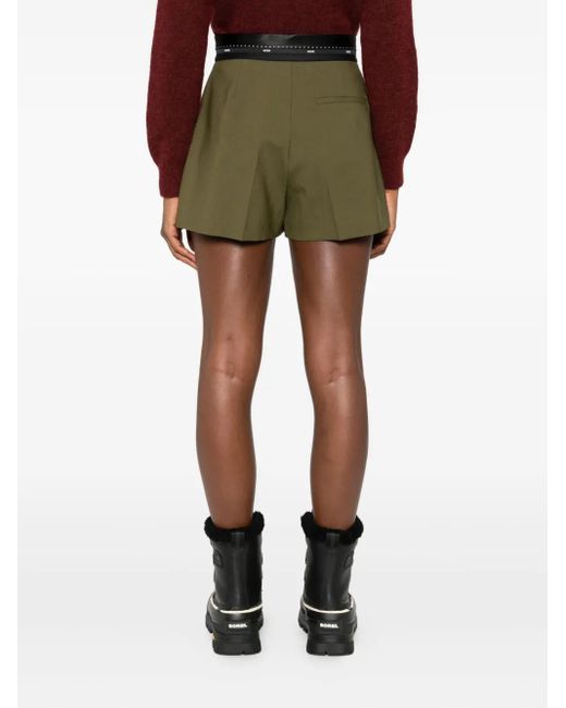 MSGM Logo Shorts In Olive Green Wool