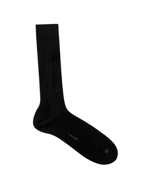 Tom Ford Black Logo-Embroidered Ribbed Socks for men