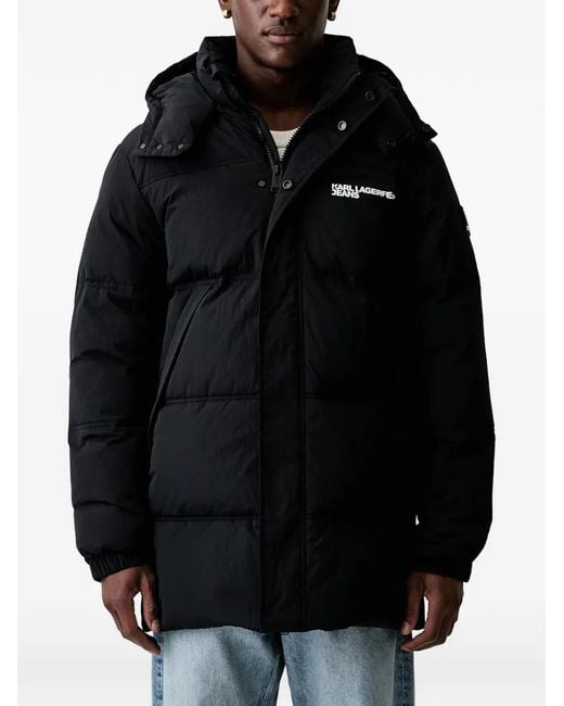 Karl Lagerfeld Black Quilted Logo-Print Jacket for men