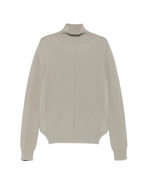 Rick Owens White Ribbed High-Neck Sweater for men