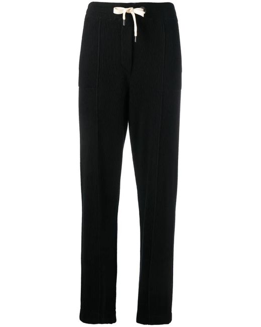 Brunello Cucinelli Black Ribbed-Knit Straight-Leg Trousers