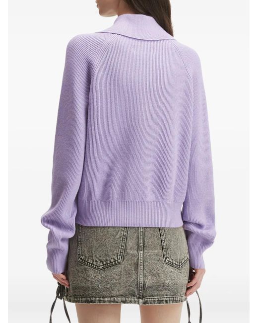 Chocoolate Purple Ribbed Zip-Up Cardigan