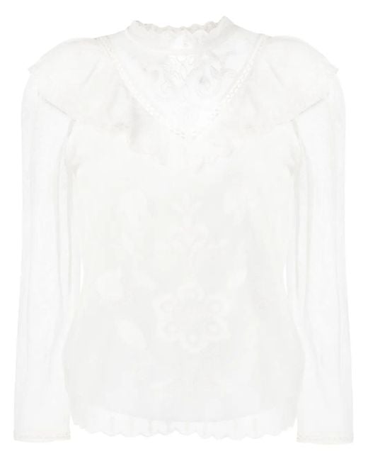 Twinset White Embroidered Mesh Blouse