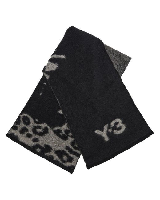 Y-3 Black Intarsia-knit Logo Scarf for men