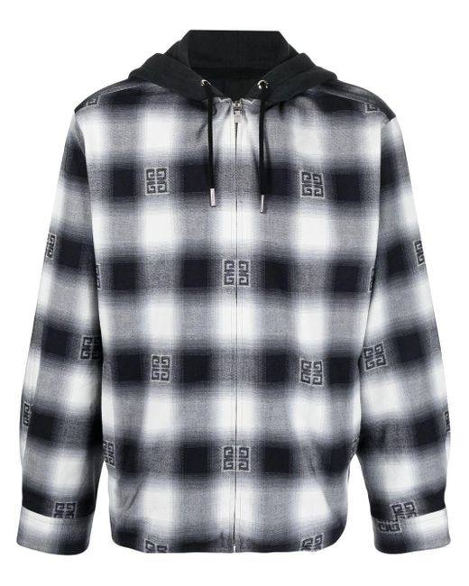 Givenchy Gray Check-pattern Oversize Hooded Shirt Jacket for men
