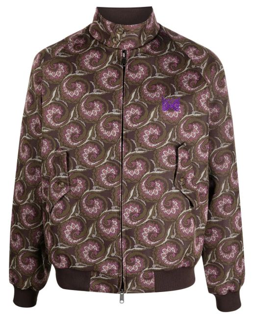 Needles Brown Graphic-Pattern Funnel Neck Jacket for men