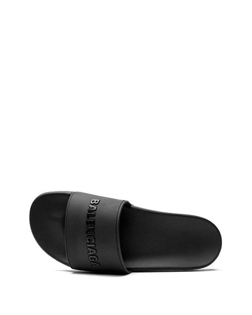 Balenciaga Black Logo-Embossed Pool Slides