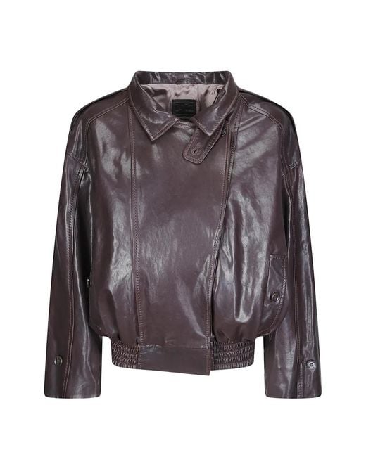 Desa Nineteenseventytwo Purple V-Neck Leather Jacket