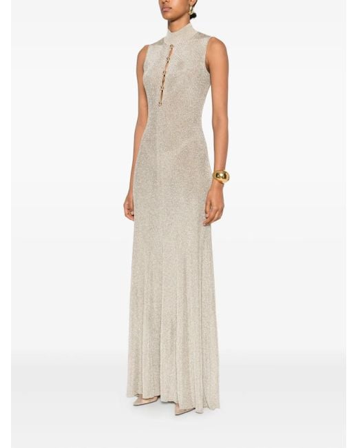 Self-Portrait White Turtleneck Button-Front Maxi Evening Dress
