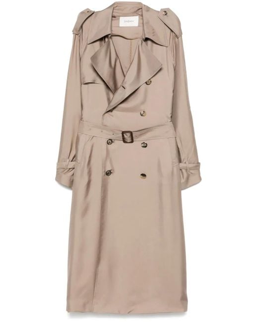 Saint Laurent シルク トレンチコート Natural