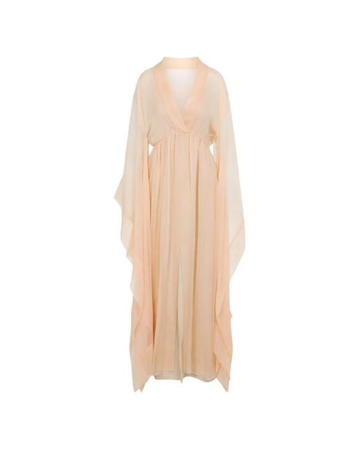 Alberta Ferretti White Draped-Sleeve Gathered Dress