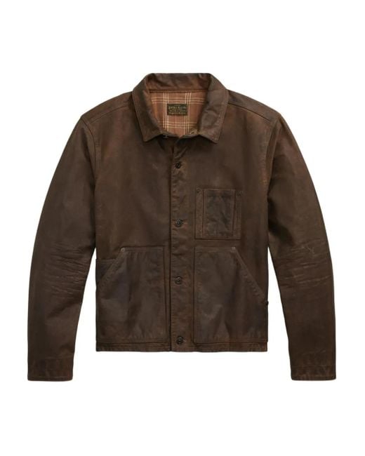 メンズ RRL レザーシャツジャケット ブラウン | Lyst