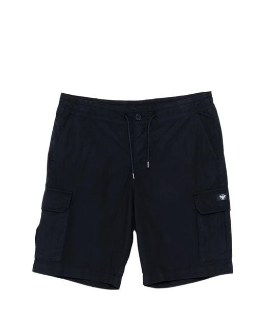Emporio Armani Blue Logo-Patch Cargo Shorts for men